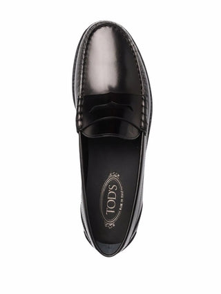 Tods Polished Leather Penny Loafers Black