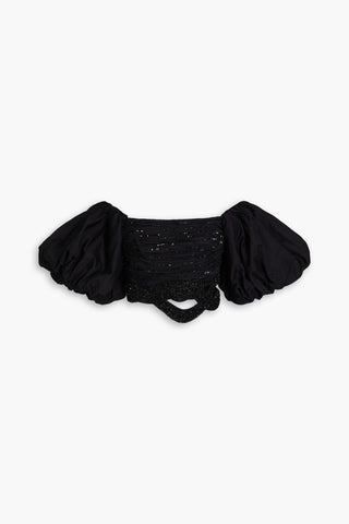 AJE. NEW CATARA OFF-THE-SHOULDER CROPPED EMBELLISHED COTTON-POPLIN TOP - Size 4