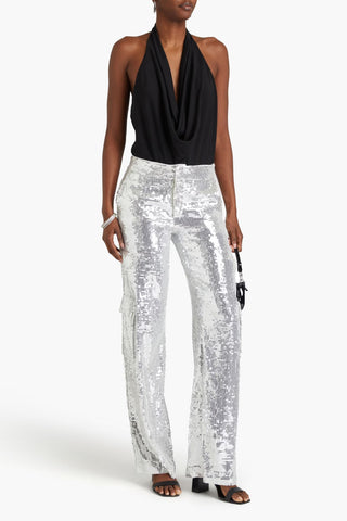 ALICE + OLIVIA DRAPED STRETCH-JERSEY HALTERNECK BODYSUIT - Size L