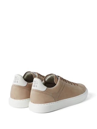 Brunello Cucinelli Taupe Suede Low-Top Sneakers with White Sole