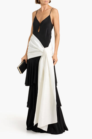 JOHANNA ORTIZ BIRD OF NIGHT TWO-TONE SILK-CREPE AND POPLIN MAXI DRESS - Size 2