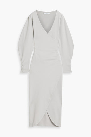IRO ROKAH WRAP-EFFECT FRENCH COTTON-BLEND TERRY MIDI DRESS - Size S