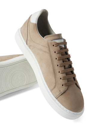 Brunello Cucinelli Taupe Suede Low-Top Sneakers with White Sole