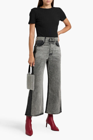 VERONICA BEARD DRAYA EMBELLISHED RIBBED COTTON-BLEND TOP - Size S