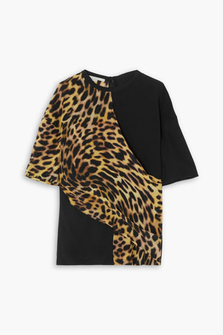 STELLA MCCARTNEY PANELED ANIMAL-PRINT SILK TOP - Size 46