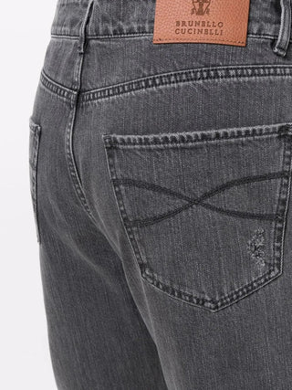 Brunello Cucinelli Washed Distressed Grey Denim Jeans