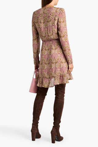 MORRIS & CO. X PAIGE BODEGA RUFFLED FLORAL-PRINT SILK-GEORGETTE MINI WRAP DRESS - Size XS