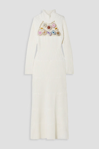 GABRIELA HEARST JUANA EMBELLISHED RIBBED CASHMERE TURTLENECK MAXI DRESS - Size L