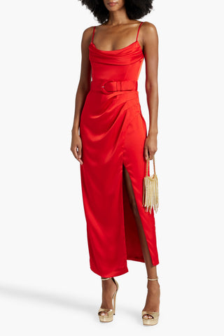 NICHOLAS BELTED DRAPED SATIN-CREPE MIDI DRESS - Size 2