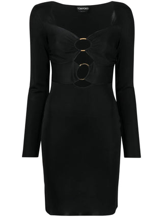 Tom Ford Ribbed Knit Ruched Mini Dress with Ring Hardware
