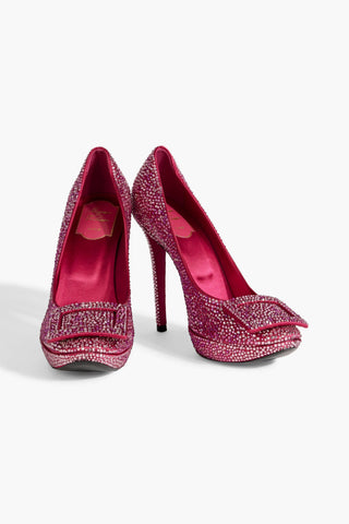 ROGER VIVIER CRYSTAL-EMBELLISHED SATIN PUMPS - Size 37.5