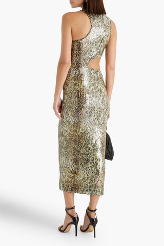 STELLA MCCARTNEY CUTOUT SEQUINED MESH MIDI DRESS - Size 42