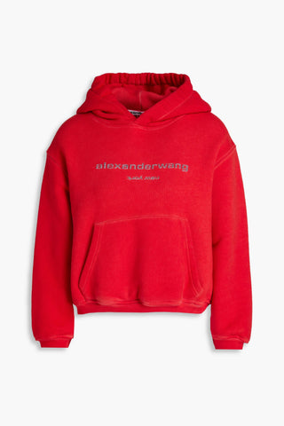 ALEXANDER WANG GLITTERED FRENCH COTTON-TERRY HOODIE - Size S