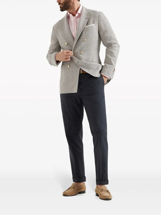 Brunello Cucinelli Cotton Flat-Front Slim-Fit Trousers Anthracite