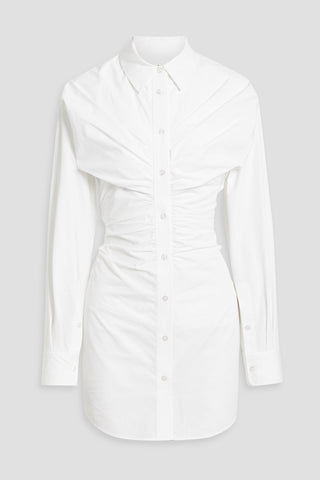 ALEXANDER WANG RUCHED COTTON-POPLIN MINI SHIRT DRESS - Size 0