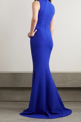 SAFIYAA BEAD-EMBELLISHED CREPE HALTERNECK GOWN - Size 46