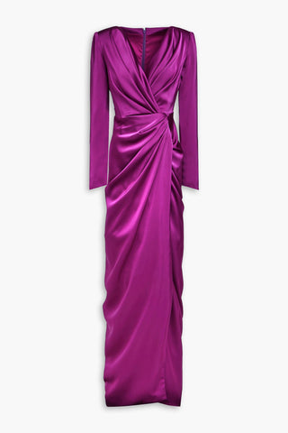 RHEA COSTA DRAPED SATIN MAXI DRESS - Size 42