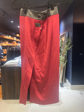 Tom Ford Tom Ford Contrast Leather-Trim Front Slit Midi Skirt