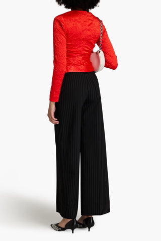 GANNI PINSTRIPED TWILL WIDE-LEG PANTS - Size 32
