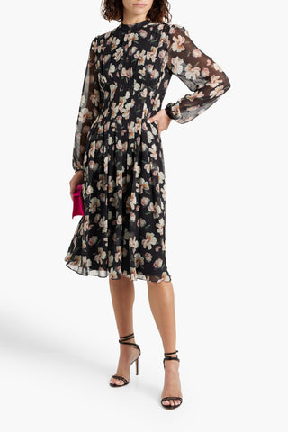 MIKAEL AGHAL PLEATED FLORAL-PRINT CHIFFON MIDI DRESS - Size 4