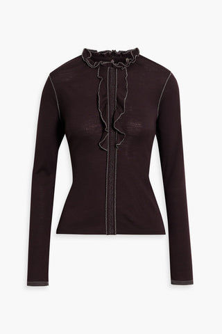 ULLA JOHNSON ASHA RUFFLED WOOL TOP - Size M