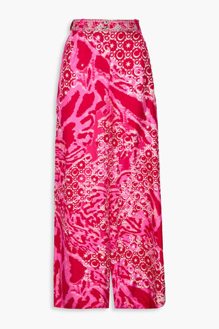CAMILLA PLEATED PRINTED SILK-TWILL WIDE-LEG PANTS - Size XS