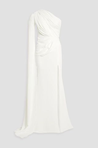 RHEA COSTA ONE-SLEEVE DRAPED CREPE GOWN - Size 42