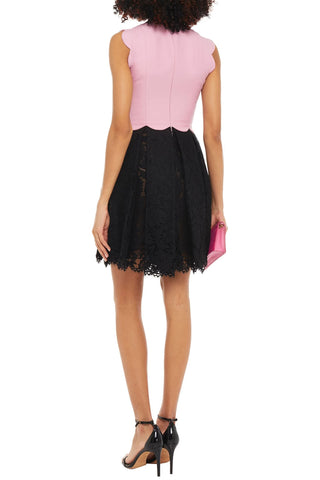VALENTINO GARAVANI TWO-TONE COTTON-BLEND CREPE AND CORDED LACE MINI DRESS - Size 44