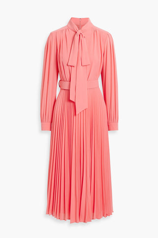 MIKAEL AGHAL PUSSY-BOW PLEATED CHIFFON MIDI DRESS - Size 14