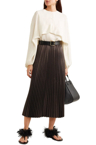 VALENTINO GARAVANI PLEATED LEATHER MIDI SKIRT - Size 40