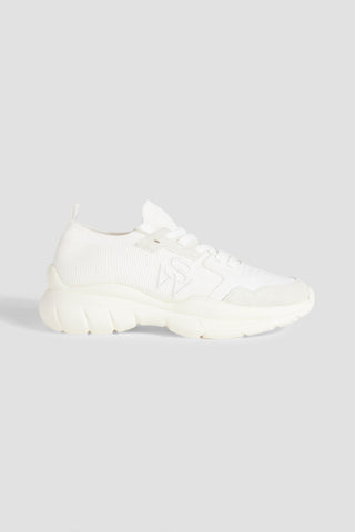 STUART WEITZMAN LEATHER, SUEDE AND STRETCH-KNIT SNEAKERS - Size 9.5