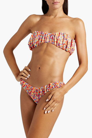 CAROLINE CONSTAS LEILA GATHERED FLORAL-PRINT LOW-RISE BIKINI BRIEFS - Size M