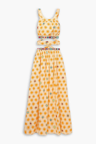 EMPORIO SIRENUSE ALAIA SMILE CUTOUT PRINTED COTTON-POPLIN TOP AND SKIRT SET - Size 48