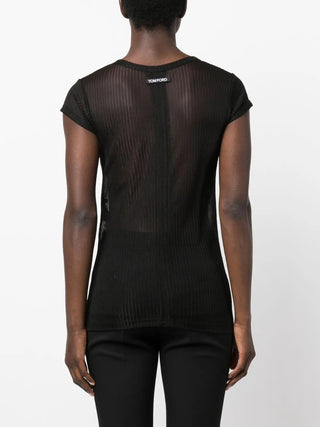 Tom Ford Sheer Ribbed Short Sleeve Blouse Black