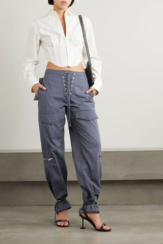 DION LEE LACE-UP  COTTON-BLEND TWILL WIDE-LEG PANTS - Size 6