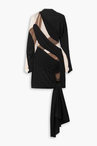 MUGLER ILLUSION ASYMMETRIC STRETCH-JERSEY AND TULLE MINI DRESS - Size 34