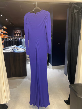Tom Ford Crepe Deep V-Neck Long-Sleeve Purple Gown