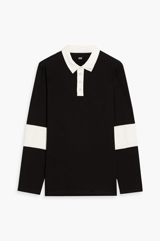 PAIGE KINNEY TWO-TONE COTTON-BLEND JERSEY POLO SHIRT - Size M