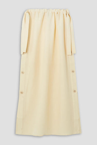 TOTEME BUTTON-DETAILED TENCEL LYOCELL AND LINEN-BLEND MIDI SKIRT - Size 34