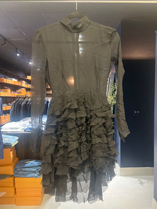 Tom Ford Sheer Crinkled Ruffled High-Neck Gown