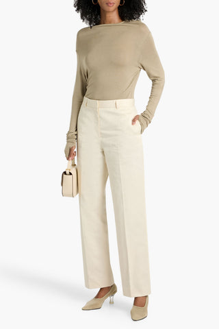 TOTEME COTTON AND LINEN-BLEND TWILL STRAIGHT-LEG PANTS - Size 42