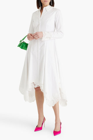 OSCAR DE LA RENTA GUIPURE LACE-TRIMMED COTTON-BLEND POPLIN MIDI SHIRT DRESS - Size 2