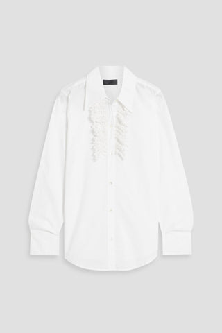 NILI LOTAN REINA CROCHET-TRIMMED COTTON-POPLIN SHIRT - Size S