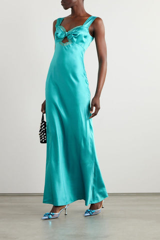 SALONI LINA CUTOUT LACE-TRIMMED SILK-CREPE MAXI DRESS - Size 12