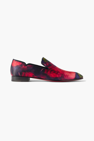 CHRISTIAN LOUBOUTIN DANDY CHICK GROSGRAIN-TRIMMED FLORAL-PRINT SATIN LOAFERS - Size 44