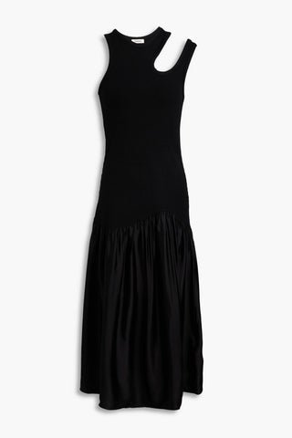 SANDRO CUTOUT SATIN AND RIBBED JERSEY MIDI DRESS - Size 42