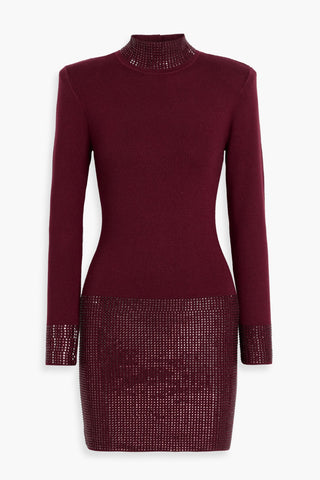 RETROFÊTE RUE CRYSTAL-EMBELLISHED KNITTED TURTLENECK MINI DRESS - Size M