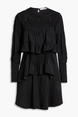 IRO MICHA MESH-PANELED TIERED CREPE MINI DRESS - Size 36