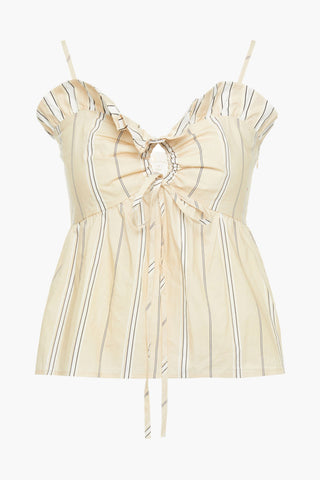 MAJE RUFFLED STRIPED COTTON-POPLIN TOP - Size 1