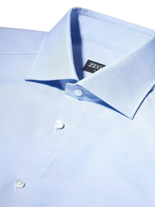 Zegna Cotton Point-Collar Blue Dress Shirt
